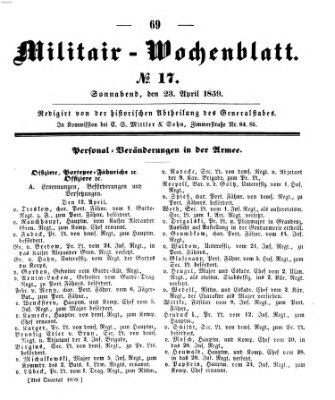 Militär-Wochenblatt Samstag 23. April 1859