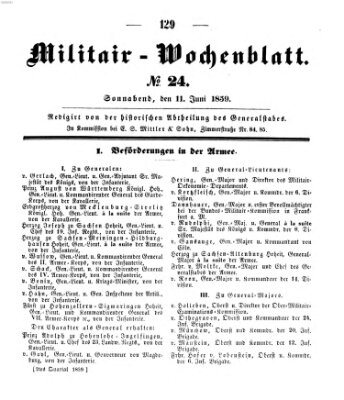 Militär-Wochenblatt Samstag 11. Juni 1859