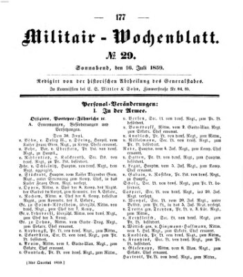 Militär-Wochenblatt Samstag 16. Juli 1859