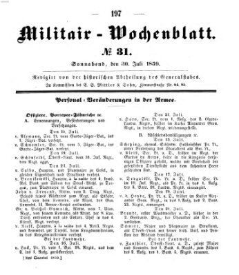 Militär-Wochenblatt Samstag 30. Juli 1859