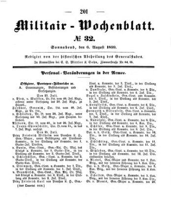 Militär-Wochenblatt Samstag 6. August 1859