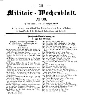 Militär-Wochenblatt Samstag 13. August 1859