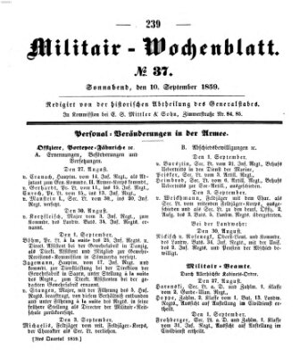 Militär-Wochenblatt Samstag 10. September 1859