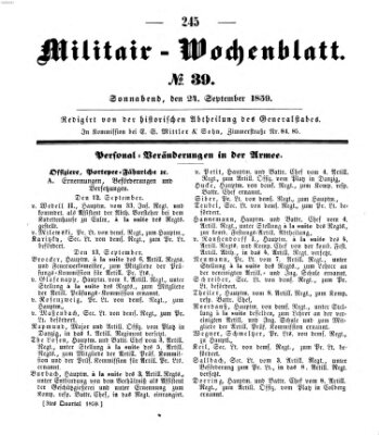 Militär-Wochenblatt Samstag 24. September 1859