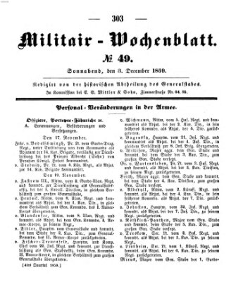 Militär-Wochenblatt Samstag 3. Dezember 1859