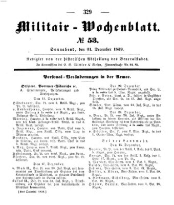 Militär-Wochenblatt Samstag 31. Dezember 1859