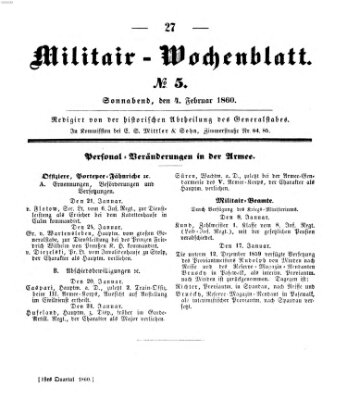 Militär-Wochenblatt Samstag 4. Februar 1860