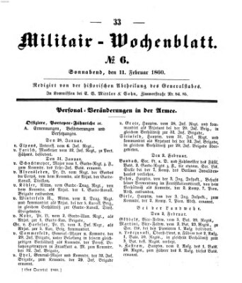 Militär-Wochenblatt Samstag 11. Februar 1860