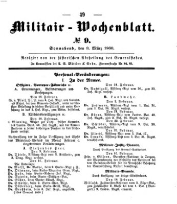 Militär-Wochenblatt Samstag 3. März 1860