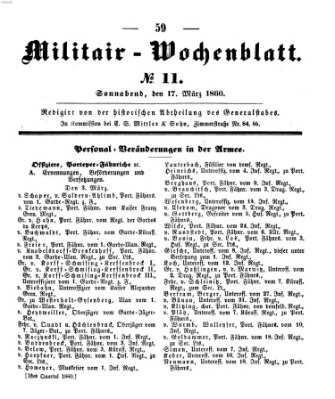 Militär-Wochenblatt Samstag 17. März 1860