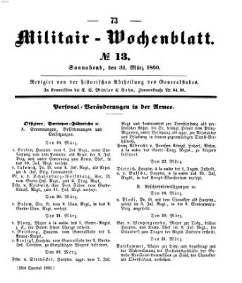 Militär-Wochenblatt Samstag 31. März 1860