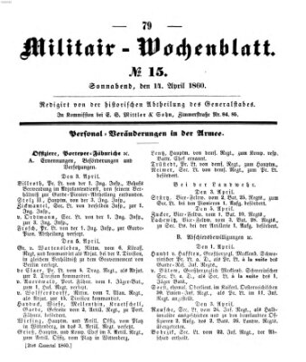 Militär-Wochenblatt Samstag 14. April 1860