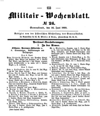 Militär-Wochenblatt Samstag 16. Juni 1860