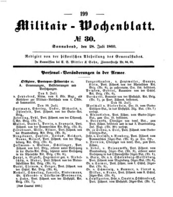 Militär-Wochenblatt Samstag 28. Juli 1860