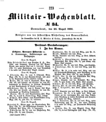 Militär-Wochenblatt Samstag 25. August 1860