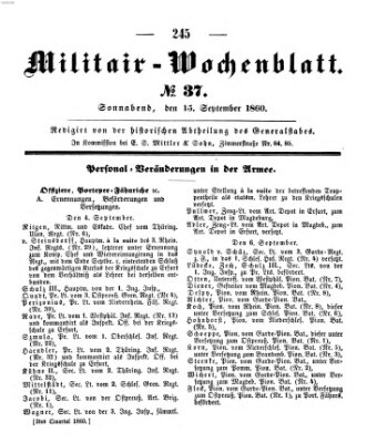 Militär-Wochenblatt Samstag 15. September 1860