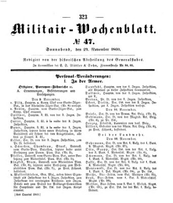 Militär-Wochenblatt Samstag 24. November 1860