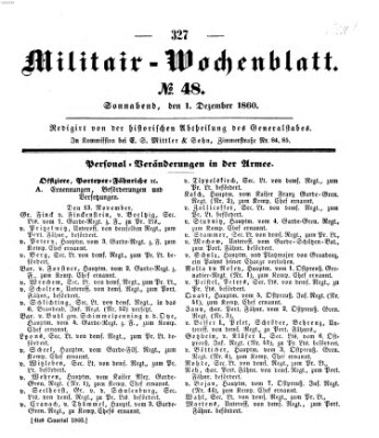 Militär-Wochenblatt Samstag 1. Dezember 1860