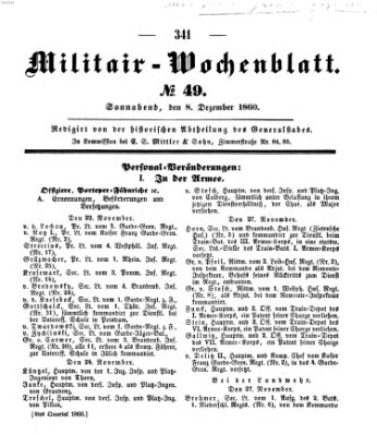 Militär-Wochenblatt Samstag 8. Dezember 1860