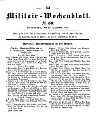 Militär-Wochenblatt Samstag 15. Dezember 1860