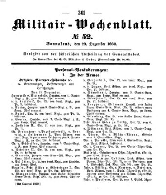 Militär-Wochenblatt Samstag 29. Dezember 1860