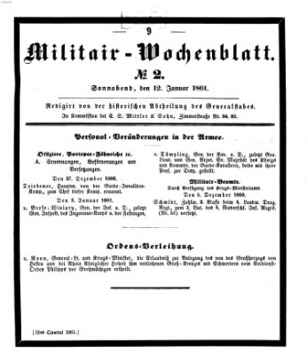 Militär-Wochenblatt Samstag 12. Januar 1861