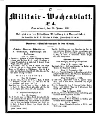 Militär-Wochenblatt Samstag 26. Januar 1861