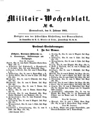 Militär-Wochenblatt Samstag 9. Februar 1861