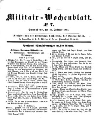 Militär-Wochenblatt Samstag 16. Februar 1861