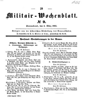 Militär-Wochenblatt Samstag 2. März 1861