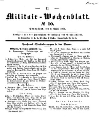 Militär-Wochenblatt Samstag 9. März 1861