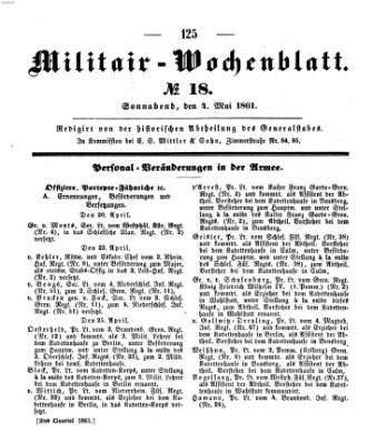 Militär-Wochenblatt Samstag 4. Mai 1861