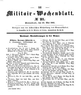 Militär-Wochenblatt Samstag 25. Mai 1861