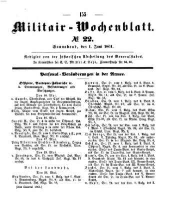 Militär-Wochenblatt Samstag 1. Juni 1861