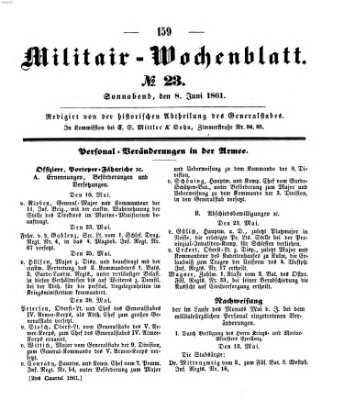 Militär-Wochenblatt Samstag 8. Juni 1861