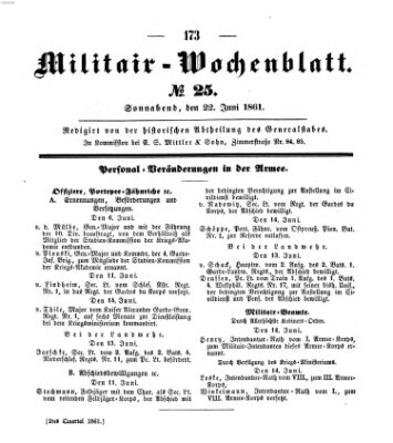 Militär-Wochenblatt Samstag 22. Juni 1861