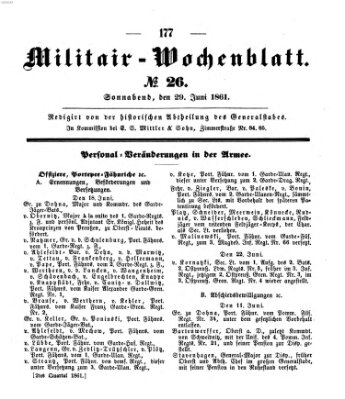 Militär-Wochenblatt Samstag 29. Juni 1861