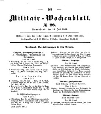 Militär-Wochenblatt Samstag 13. Juli 1861