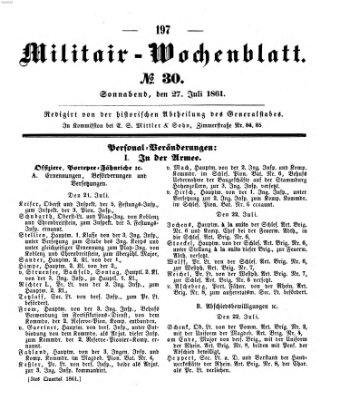 Militär-Wochenblatt Samstag 27. Juli 1861