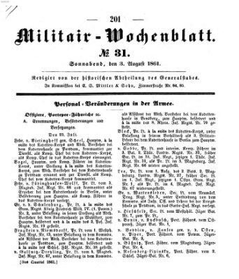 Militär-Wochenblatt Samstag 3. August 1861