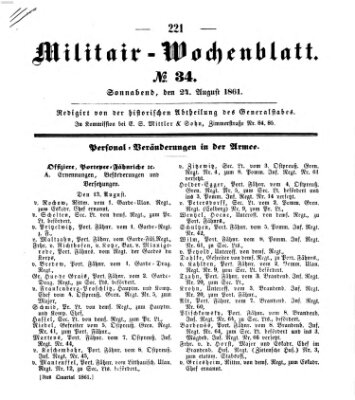 Militär-Wochenblatt Samstag 24. August 1861