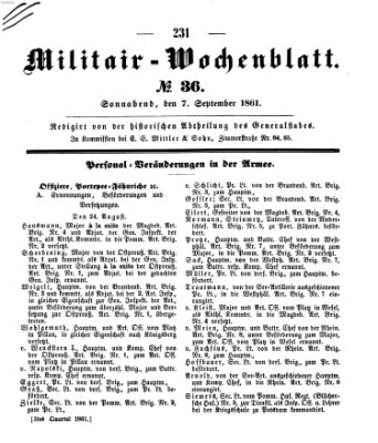 Militär-Wochenblatt Samstag 7. September 1861