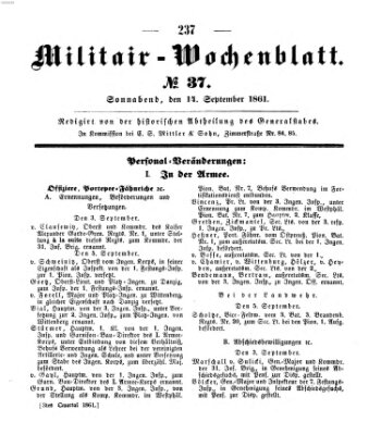 Militär-Wochenblatt Samstag 14. September 1861