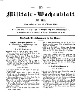 Militär-Wochenblatt Samstag 12. Oktober 1861