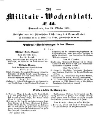 Militär-Wochenblatt Samstag 19. Oktober 1861