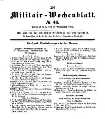 Militär-Wochenblatt Samstag 2. November 1861