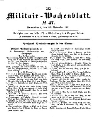 Militär-Wochenblatt Samstag 23. November 1861