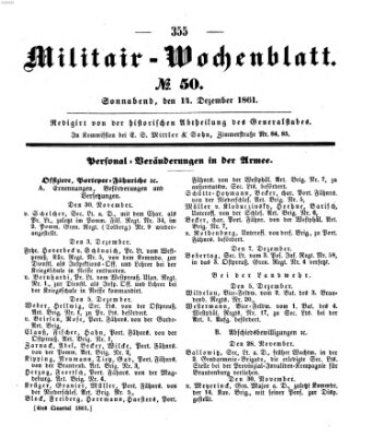 Militär-Wochenblatt Samstag 14. Dezember 1861