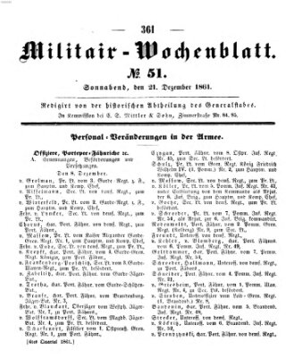 Militär-Wochenblatt Samstag 21. Dezember 1861