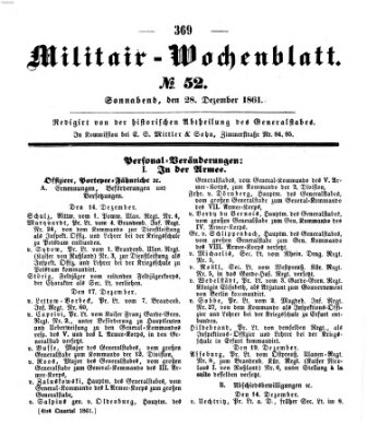 Militär-Wochenblatt Samstag 28. Dezember 1861